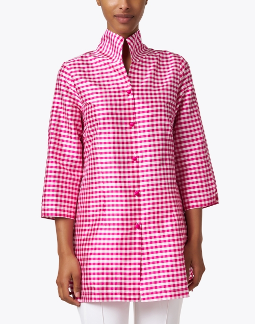 Front image - Connie Roberson - Rita Pink and White Gingham Silk Top