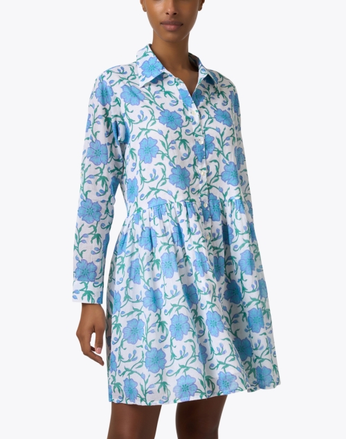 Front image - Oliphant - Poppy Blue Floral Shirt Dress