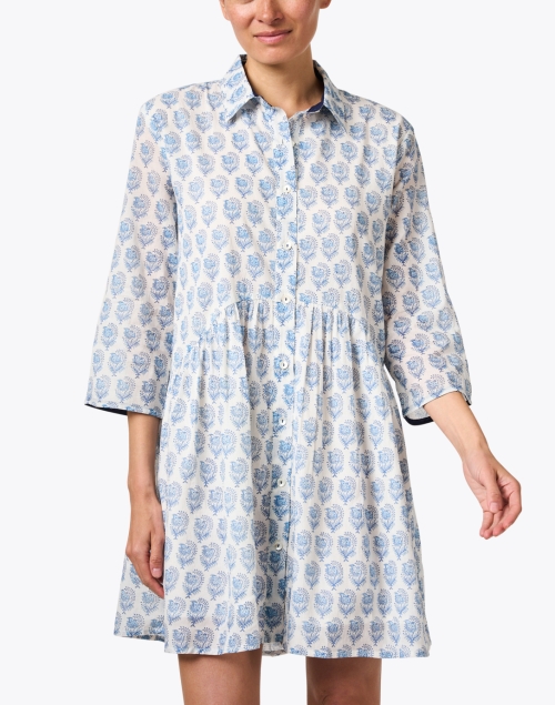 Front image - Ro's Garden - Deauville Blue and White Print Shirt Dress