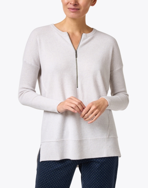 Front image - Kinross - Grey Cashmere Quarter Zip Sweater