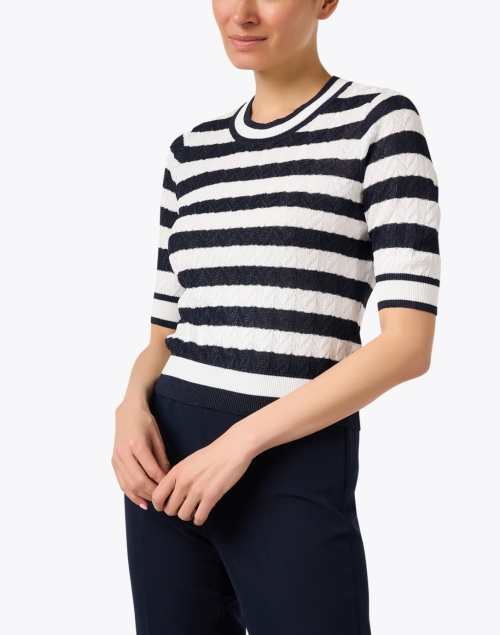 Front image - Veronica Beard - Lisbeth White and Navy Striped Sweater