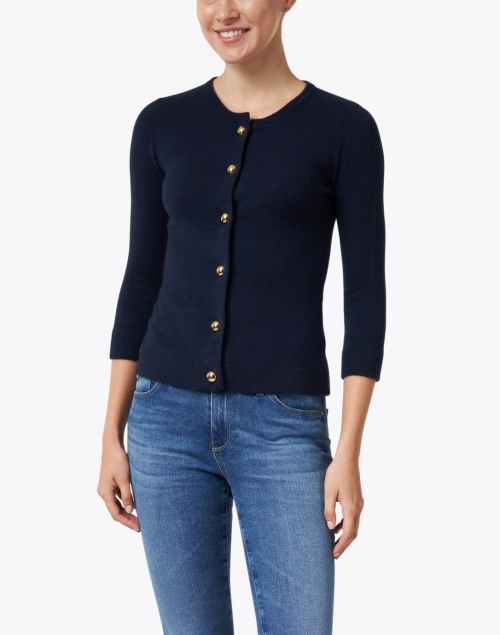 Front image - Cortland Park - Navy Cashmere Cardigan with Gold Buttons