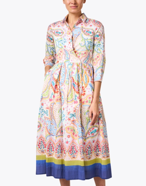 Front image - Sara Roka - Edna Multi Paisley Print Cotton Shirt Dress