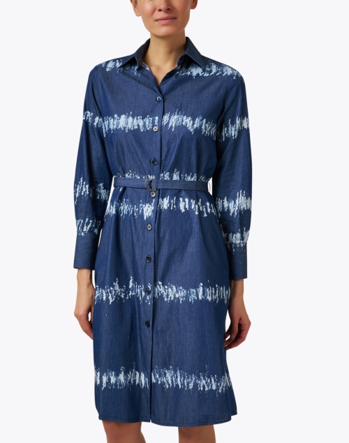 Front image - Piazza Sempione - Blue Striped Shirt Dress