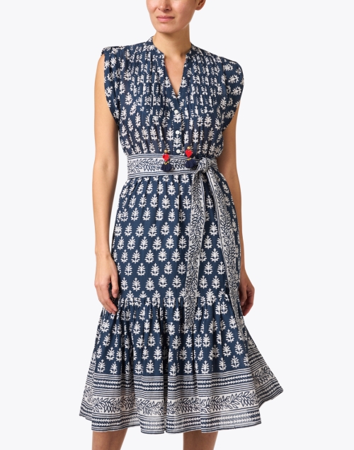 Front image - Bell - Kat Navy Print Cotton Silk Dress