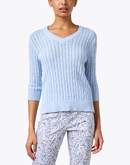 Front image - Burgess - Vanessa Blue Cotton Cashmere Sweater