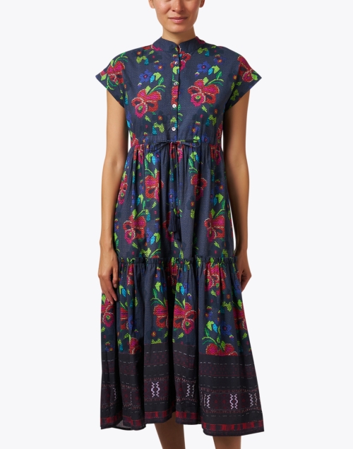 Front image - Ro's Garden - Mumi Navy Multi Floral Print Cotton Dress