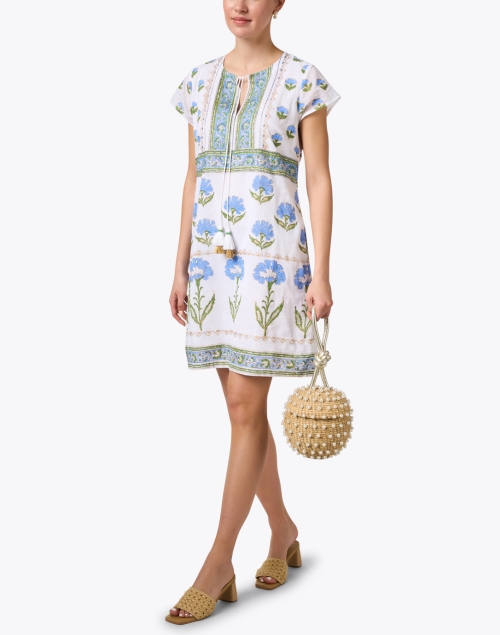 White and Blue Floral Print Shift Dress