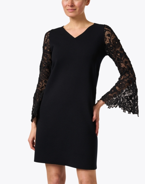 Front image - D.Exterior - Black Stretch Wool Lace Dress