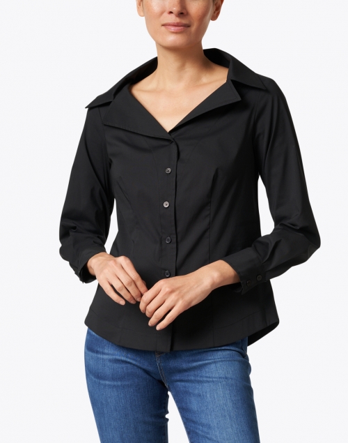 Front image - Finley - Black Stretch Cotton Poplin Shirt