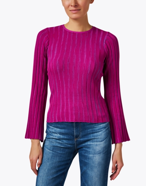 Front image - Ecru - Purple Rib Knit Sweater