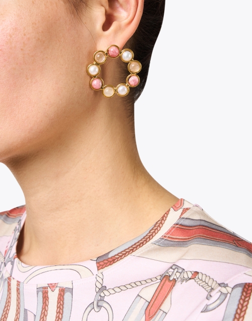 Daisy Pink Quartz and Pearl Circle Stud Earrings