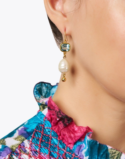 Blue Crystal and Pearl Drop Earrings