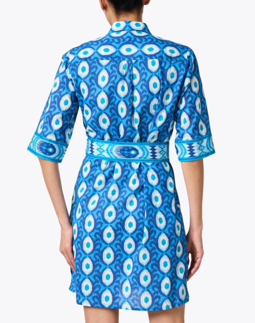 Back image - Bella Tu - Blue Print Belted Cotton Shirt Dress