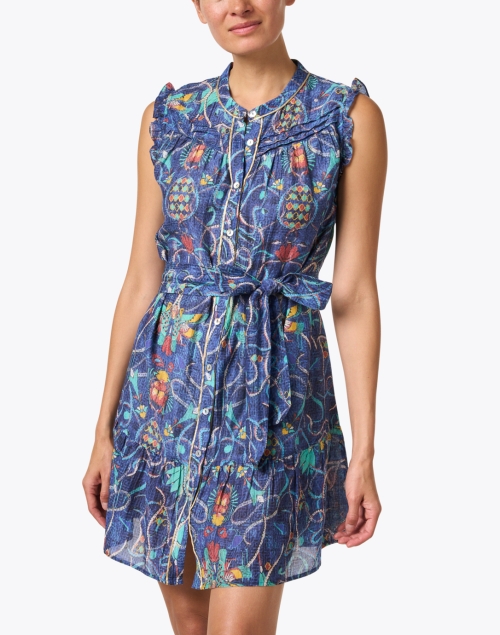 Front image - Chufy - Layla Blue Multi Print Cotton Silk Dress