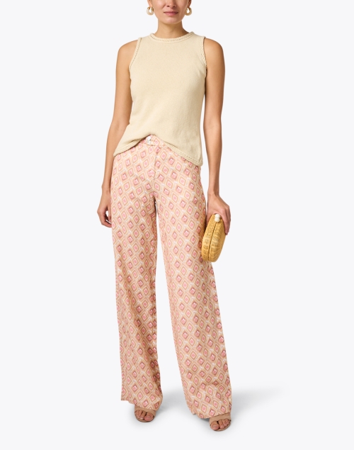 Del Ray Beige and Pink Print Pant