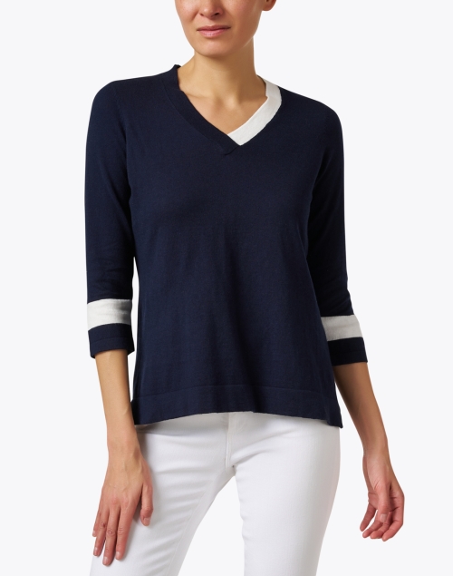 Front image - J'Envie - Navy and White Knit Top
