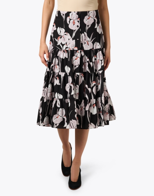 Front image - Jason Wu - Black Floral Tiered Midi Skirt