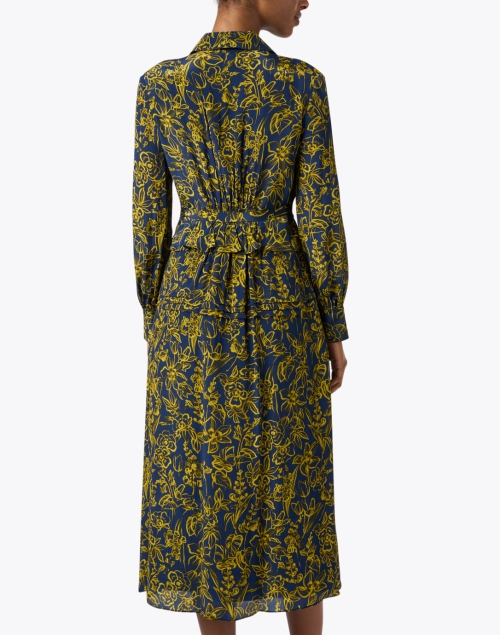 Back image - Jason Wu - Blue and Yellow Floral Print Peplum Shirt Dress