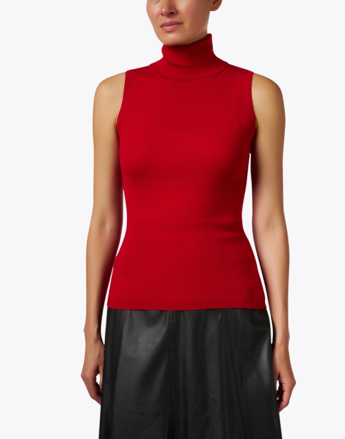 Front image - Allude - Red Wool Sleeveless Turtleneck Top