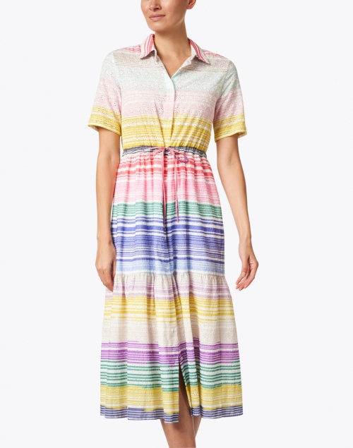 Front image - Vilagallo - Eveline Multi Stripe Midi Shirt Dress