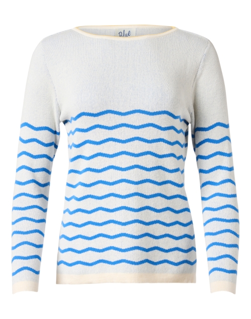 Product image - Blue - Cream Wave Stripe Cotton Sweater