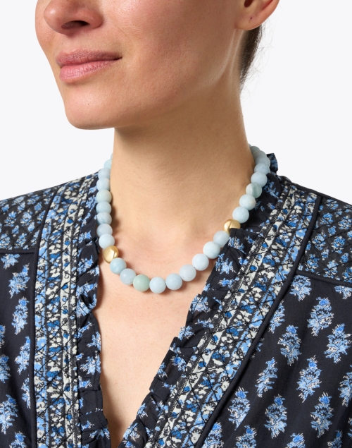 Look image - Deborah Grivas - Aquamarine and Gold Beaded Necklace