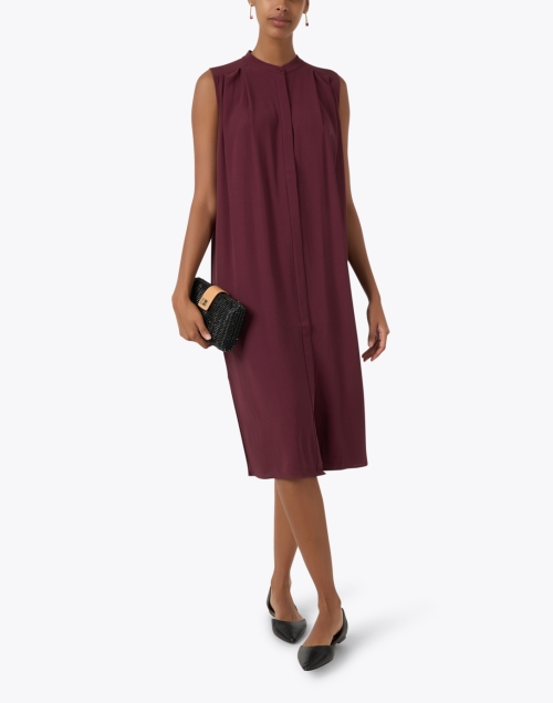 Burgundy Silk Pleated Dress