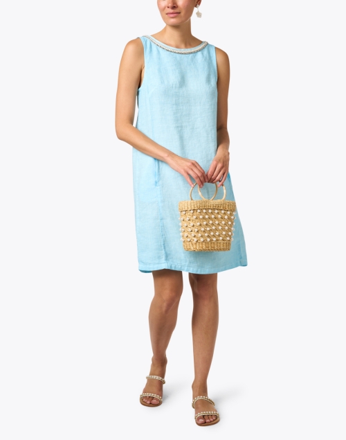 Blue Embellished Linen Dress