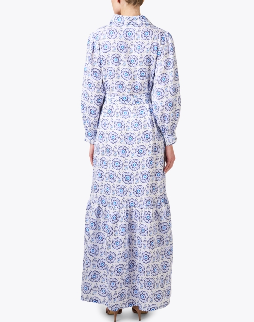 Back image - Temptation Positano - Blue and White Print Linen Dress