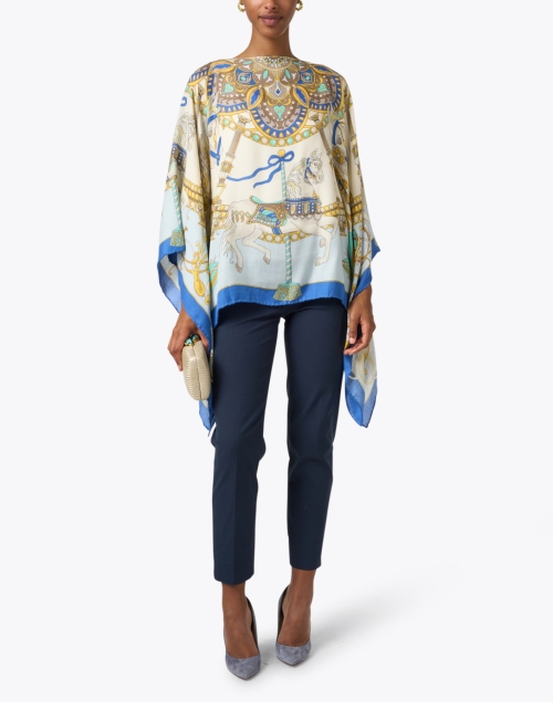 Toy Horses Print Silk Cashmere Poncho