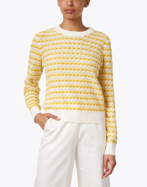 Front image - White + Warren - Yellow Intarsia Linen Cotton Sweater