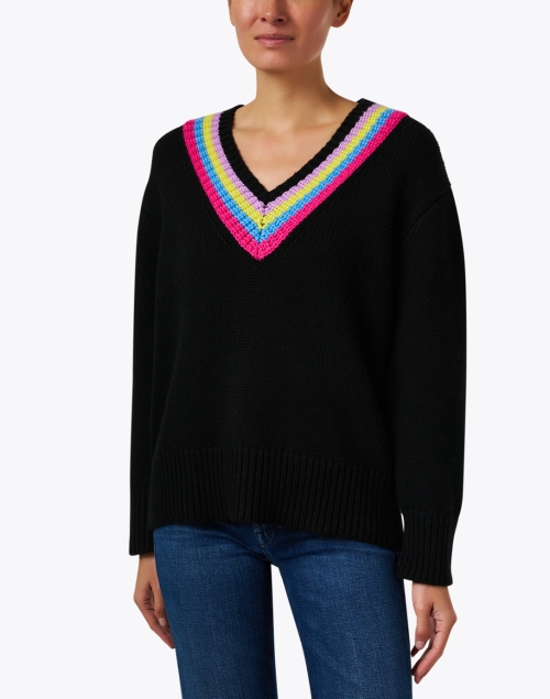 Front image - Chinti and Parker - Rainbow Stripe Black Sweater