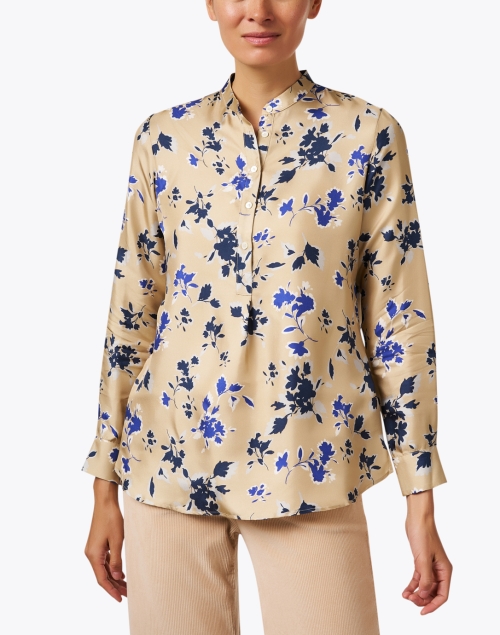 Front image - Rosso35 - Beige Print Silk Blouse