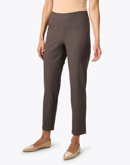 Front image - Eileen Fisher - Taupe Stretch Crepe Slim Ankle Pant