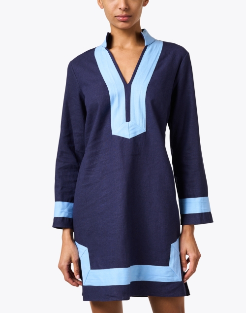 Front image - Sail to Sable - Navy Linen Tunic Dress