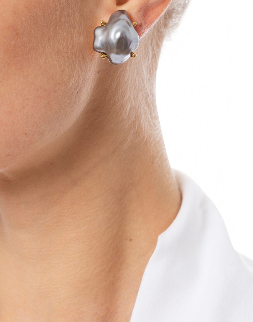Grey Faux Pearl Clip-On Earrings
