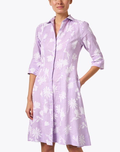 Front image - Rosso35 - Lavender Floral Linen Shirt Dress