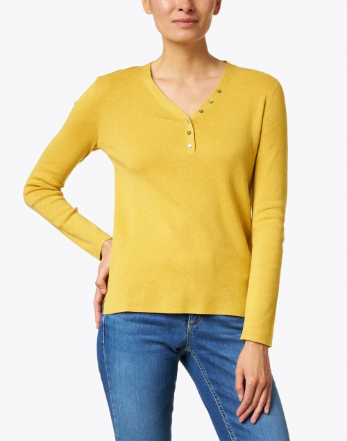 Front image - Repeat Cashmere - Yellow Cotton Henley Sweater