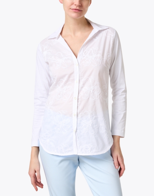 Front image - WHY CI - White Embroidered Cotton Blouse