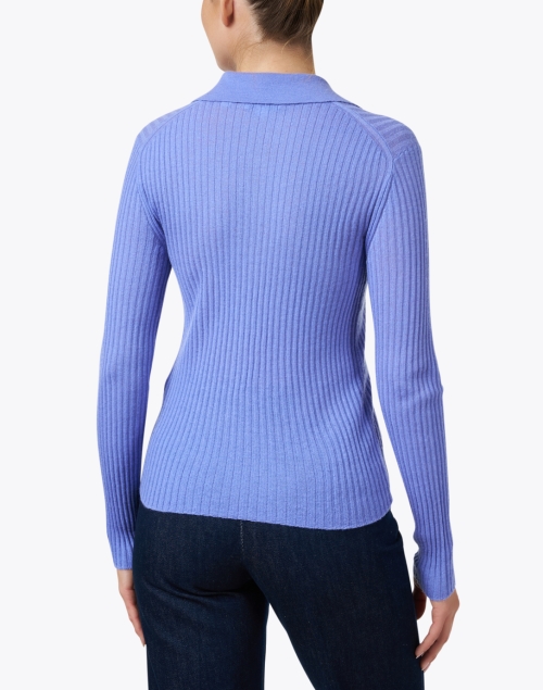 Back image - Vince - Blue Ribbed Cashmere Silk Top