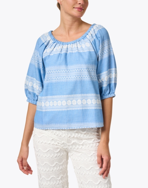 Front image - Sail to Sable - Blue and White Striped Cotton Top