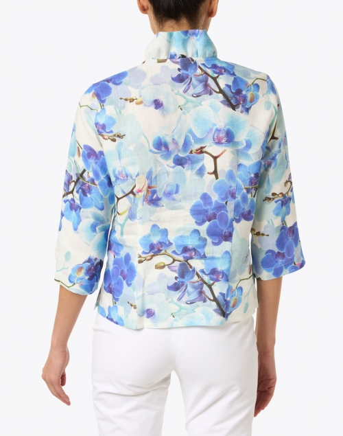 Back image - Connie Roberson - Celine White and Blue Orchid Print Linen Shirt