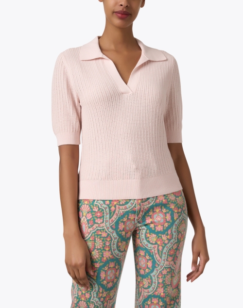 Front image - White + Warren - Pink Polo Sweater