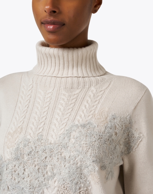 Extra_1 image - D.Exterior - Beige Lace Applique Turtleneck Sweater