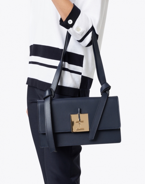 Ines de la Fressange - Beatrice Navy Leather Buckle Baguette Bag