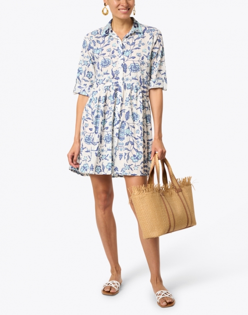 Ro's Garden - Deauville Blue and White Floral Shirt Dress