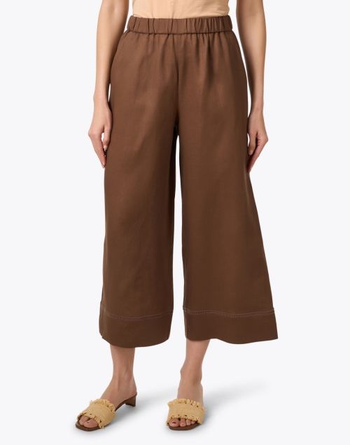 Front image - Max Mara Leisure - Brama Brown Linen Wide Leg Ankle Pant