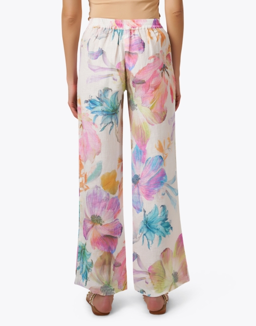 Back image - 120% Lino - White Floral Print Wide Leg Linen Pant