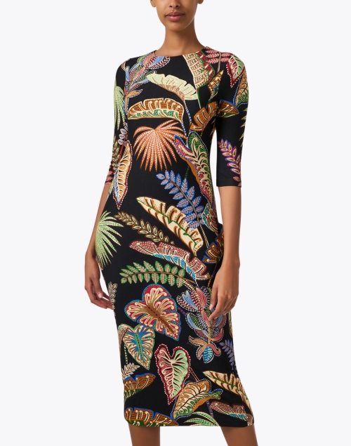 Front image - Farm Rio - Black Foliage Print Dress